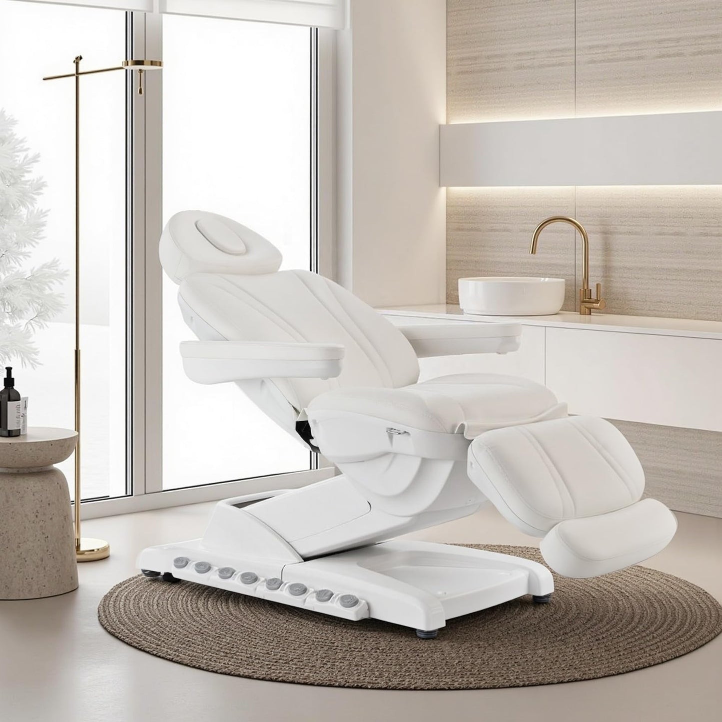 BarberPub Full Electrical 4 Motor Facial Beauty Bed with Hand/Foot Control, Leather Massage Bed, Procedure Spa Chair, 400 lbs Capacity, 3 Preset Positions 2119 (White)