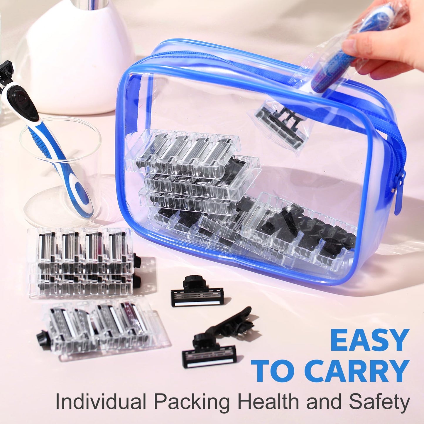 Lanties 50 Pcs Refillable Three Blade Disposable Razors for Men Sensitive Skin Razor Travel Shave Set Shaving Gift Set, 2 Handle & 48 Cartridges