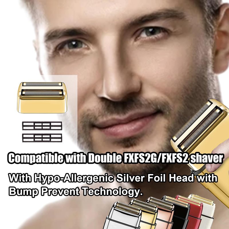 2 Pack Shaver Replacement Foil and Cutters compatible with BaBylissPRO Double FXFS2 Metal shaver foil replacement (Golden-2PCS)