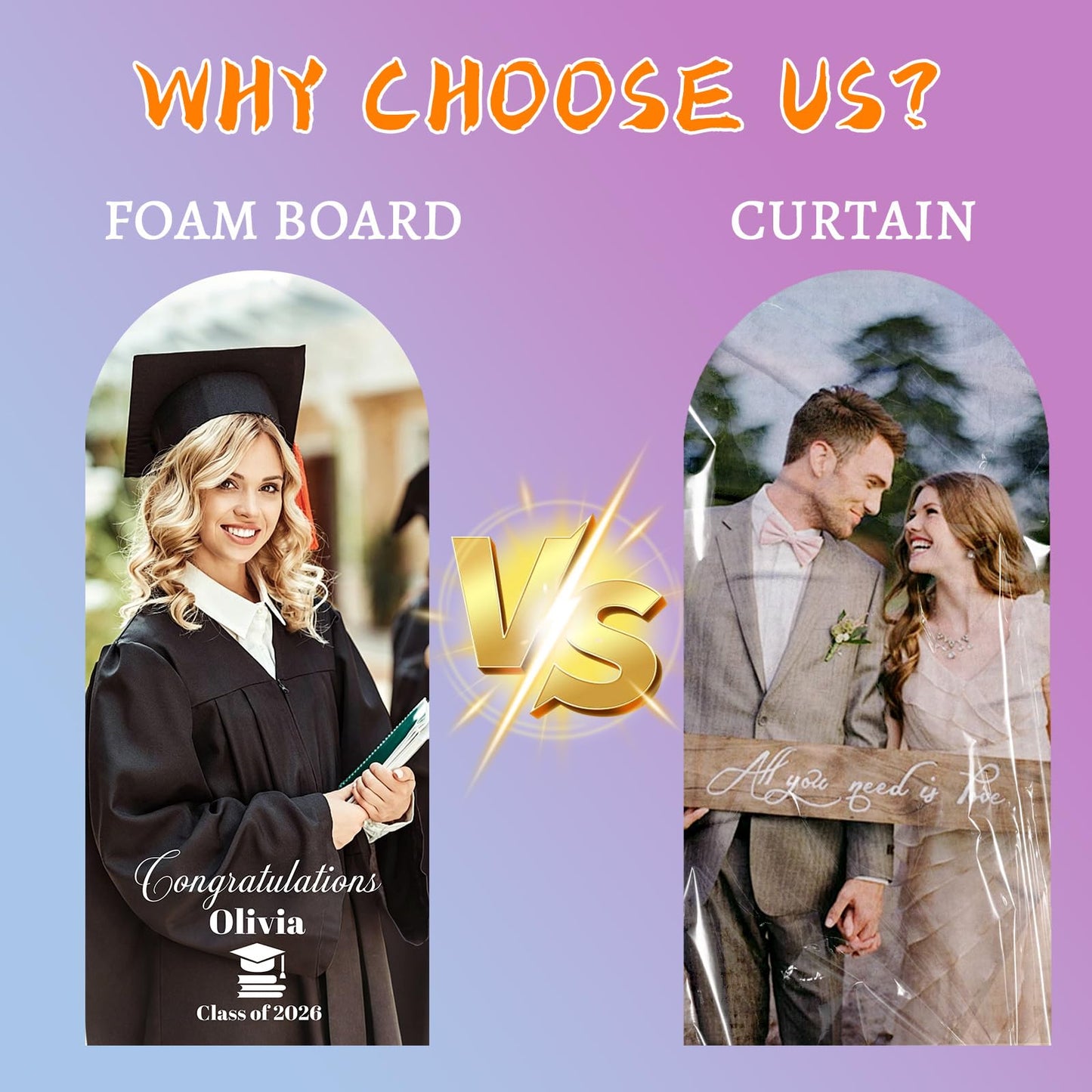 Byxhuc Graduation Personalized KT Board Party Sign, 6ft ×2.6ft, 6.6ft ×3.3ft Customized Grad Party for Ceremony Events, Custom Foam Board Backdrop for Parties Indoor Outdoor