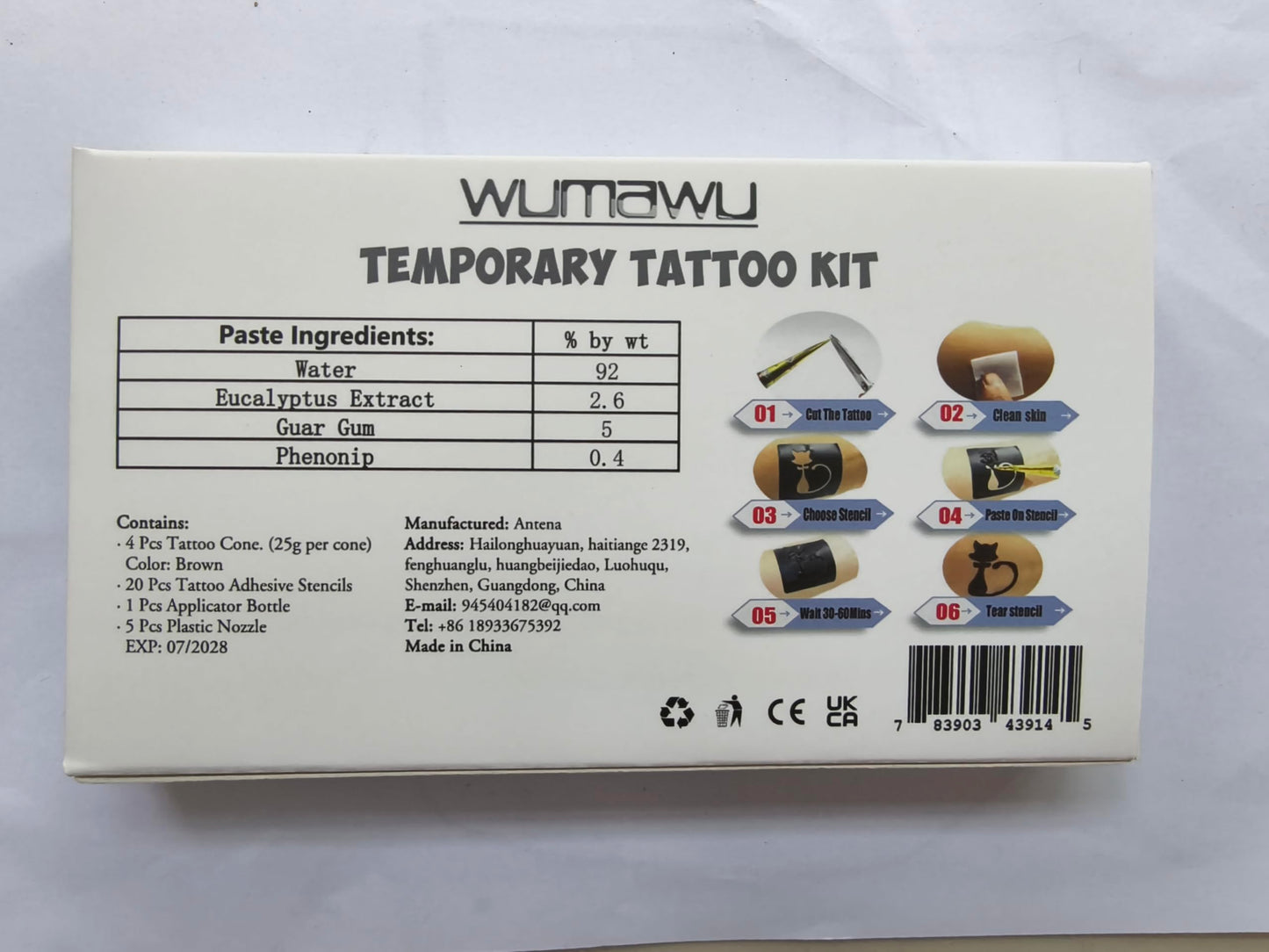 Temporary Tattoos Kit, 4Pcs Black Tattoo Paste Cones, 100% Natural Ready to Use Black Tattoo Paste, India Body DIY Art Painting for Women Men Teens with 20 Adhesive Stencils, 1 Bottle, 4Nozzles