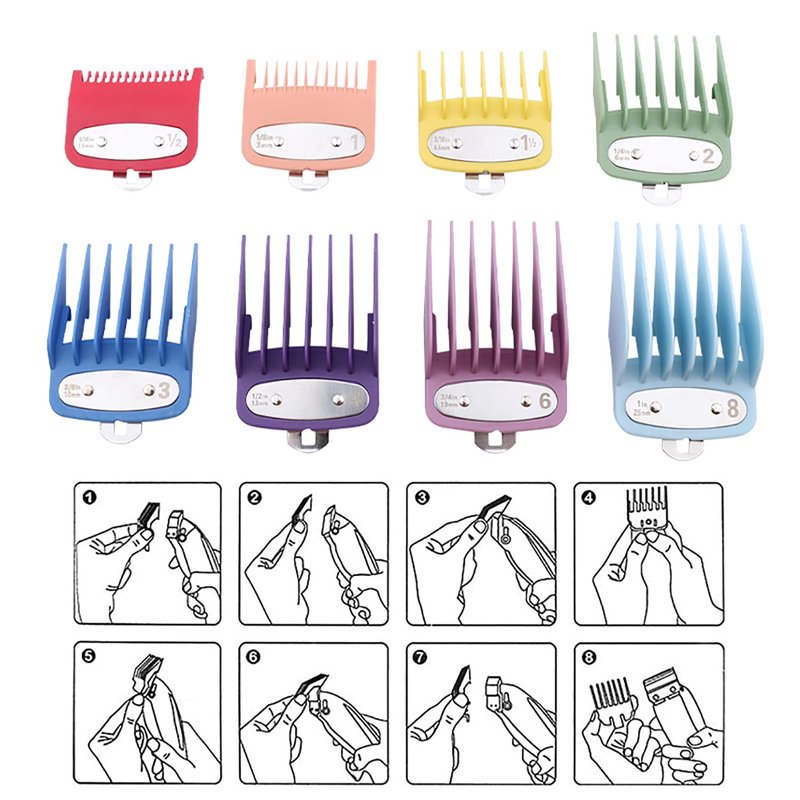8 Color Professional Hair Trimmer Clipper Guard Combs Great for Hair Clippers Trimmers Attachment Guide Combs Coded Cutting Guides Combs
