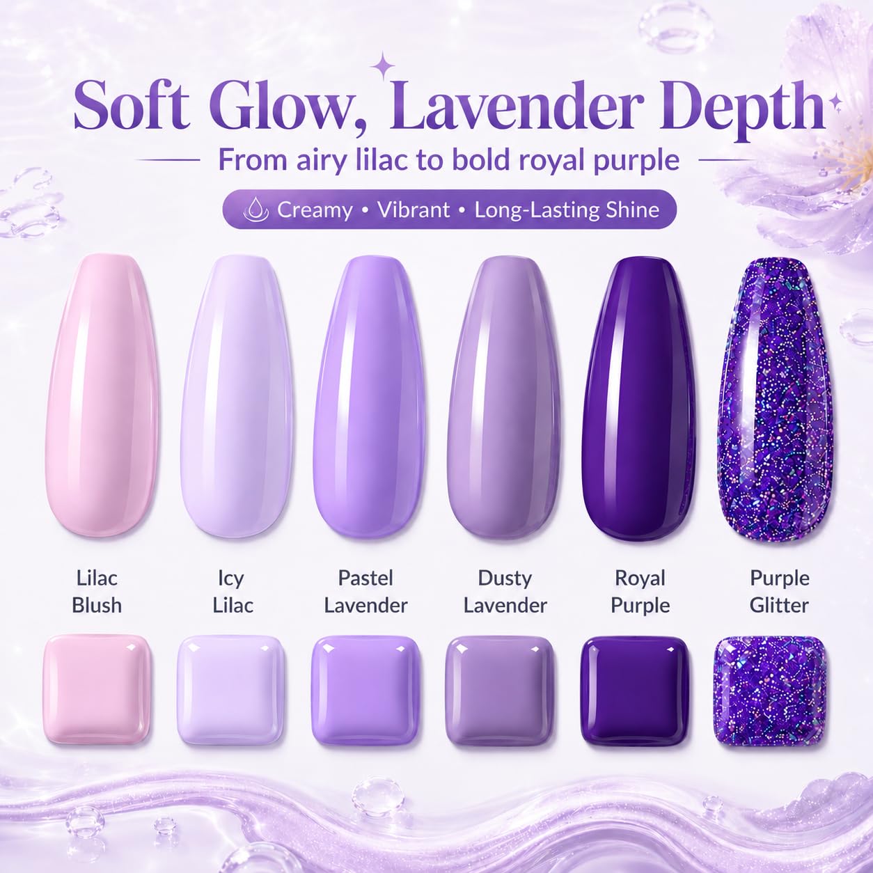 Beetles Purple Gel Polish Set - Grape Vine 6 Colors Lavender Dark Lilac Glitter Pink Nail Polish Soak Off Uv LED Gel Nail Kit Salon DIY Nail Art Manicure Home Gifts for Women
