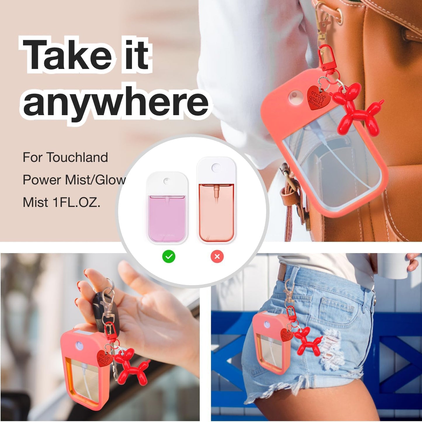 LEISENOR Silicone Case Compatible with Touchland Hand Sanitizer Spray, Protective Case with Keychain for Power Mist and Glow Mist 1 fl oz 30ml, Hand Sanitizer Spray Accessory orange