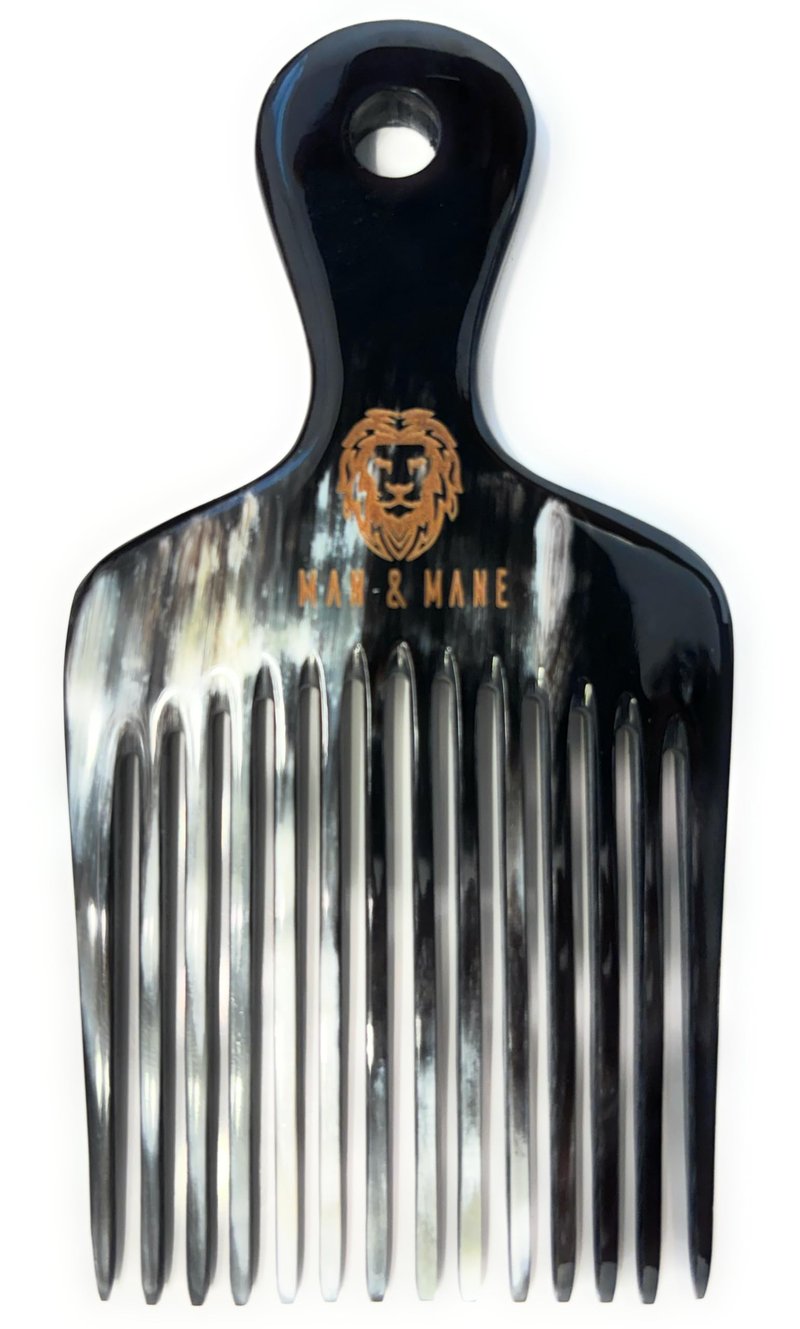 Premium Handmade 100% Oxhorn Anti-static Hair Pick Comb, for Long Thick Curly & Afro Hair and Beards