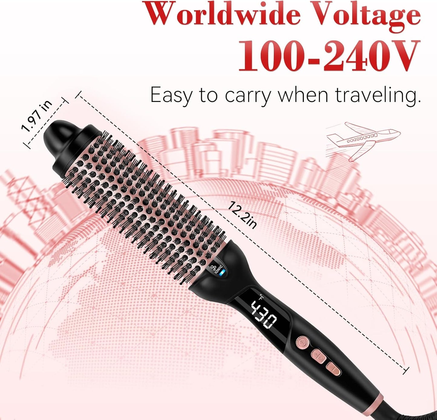 Ionic Thermal Brush - 1.5 Inch Heated Round Brush for Quick Blowouts | 30s Fast Heating, 9 Temp Settings, Travel-Friendly Design