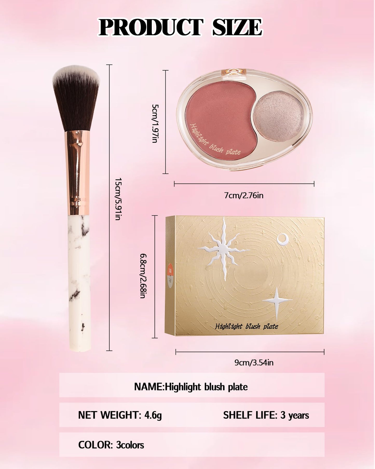 Blush and Highlighter Palette,2 in 1 Orange Blusher Pearl Shimmer Highlighter,Matte Blusher and Bronzer for Face Cheeks,Longlasting Waterproof Facial Makeup Set with Brush,Makeup Gift for Women-03