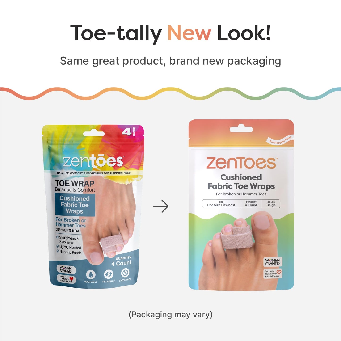ZenToes Hammer Toe Straightener, Broken Toe Splint & Buddy Wraps, 4 Ct