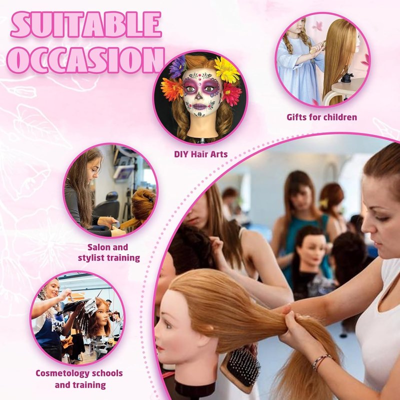 Human Hair Mannequin Head - 100% Real Hair Cosmetology Doll for Hair Styling | 16" Jet Black with Clamp Stand & Tools