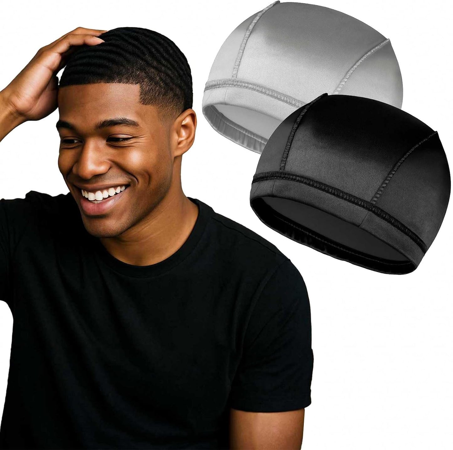 Silky Wave Caps for Men - 2PCS Compression Caps for 360, 540, 720 Waves | Comfortable Fit