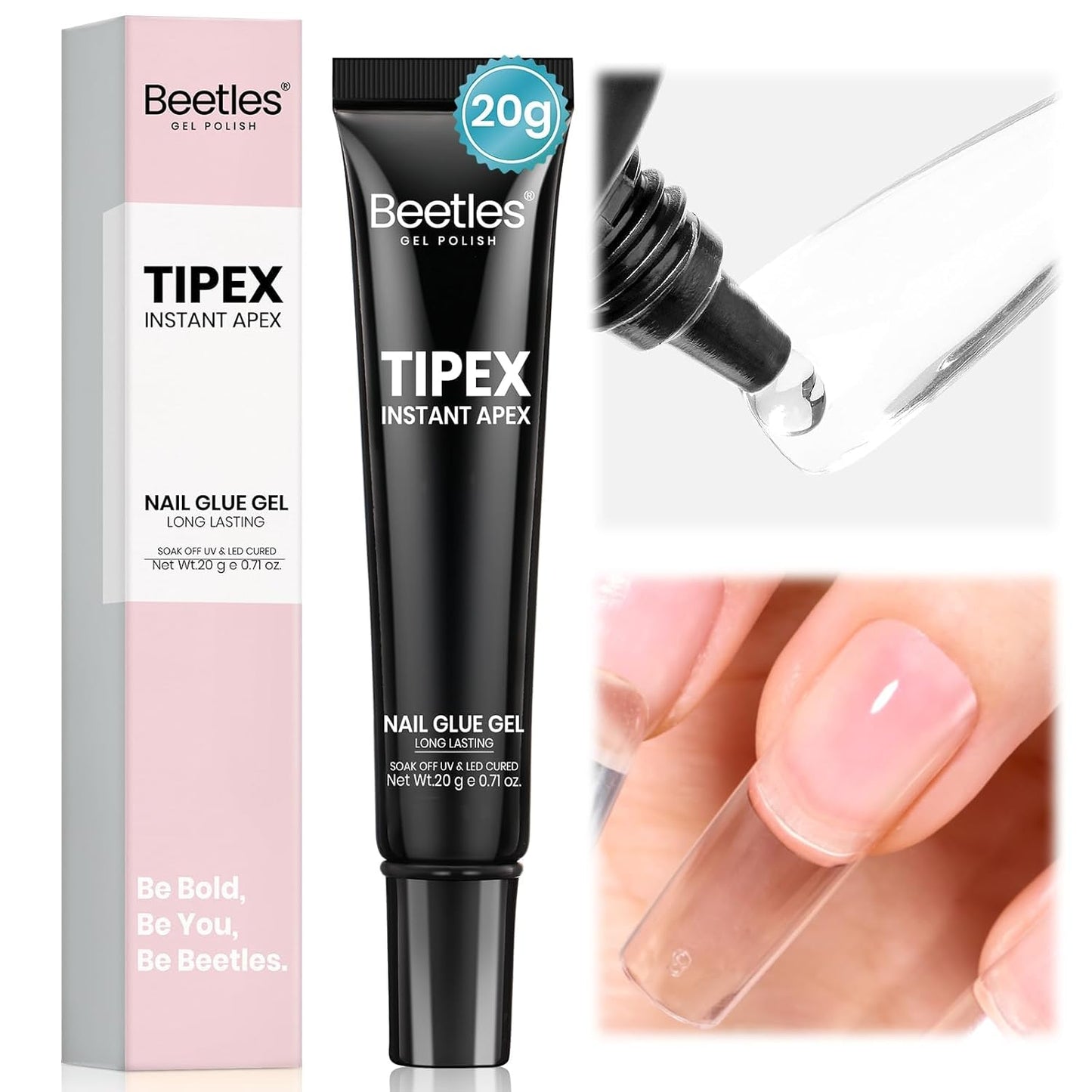 Beetles Nail Glue Gel - Super Strong Soak Off UV Formula for Nail Tips | 20g, Beginner-Friendly, Lasts 28+ Days