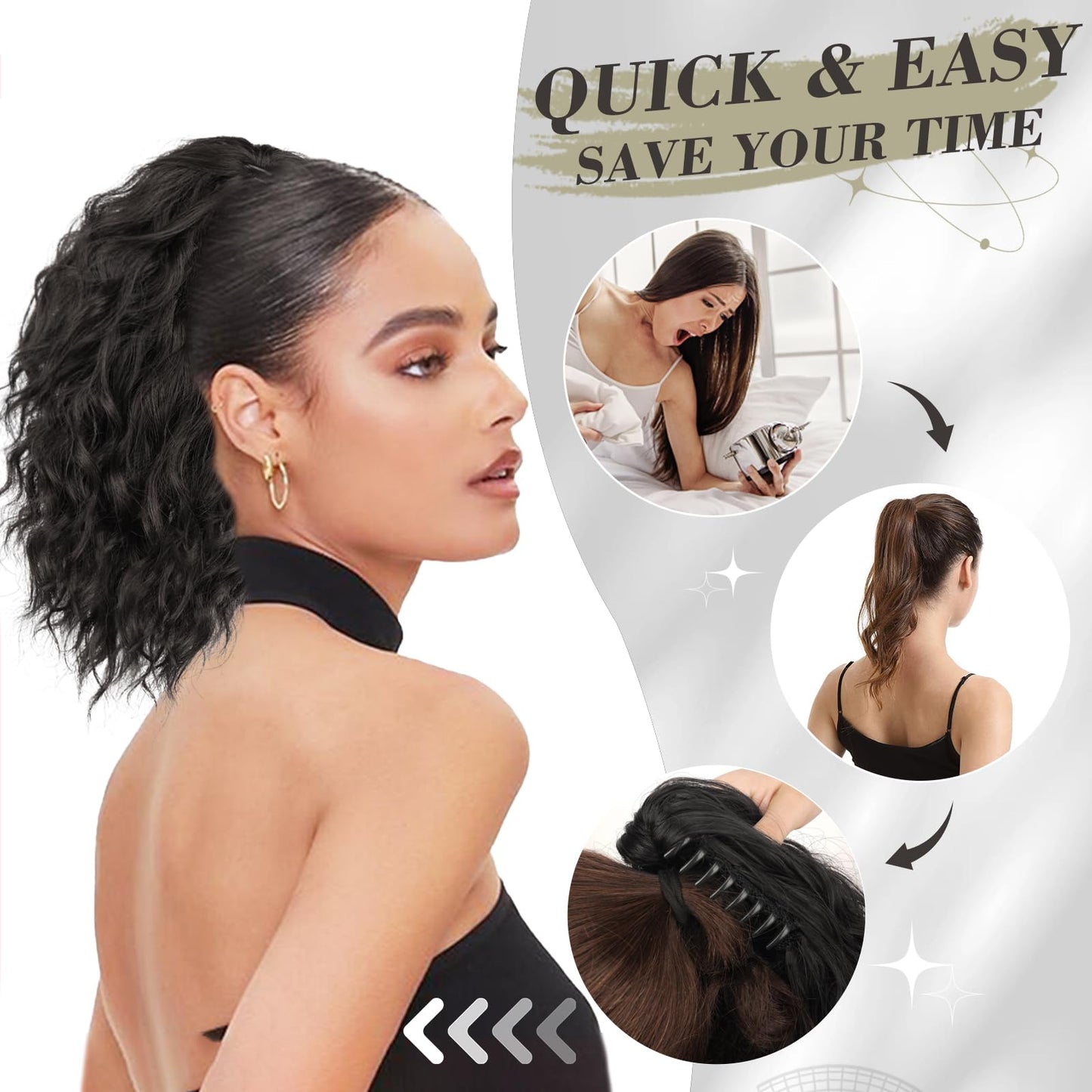 BARSDAR Red Ponytail Extension - 12 Inch Claw Clip Ponytail Extensions for Women - Curly Wavy Multi Layered Synthetic Clip in Ponytail Hairpieces Daily Party Halloween - Dark Burgundy