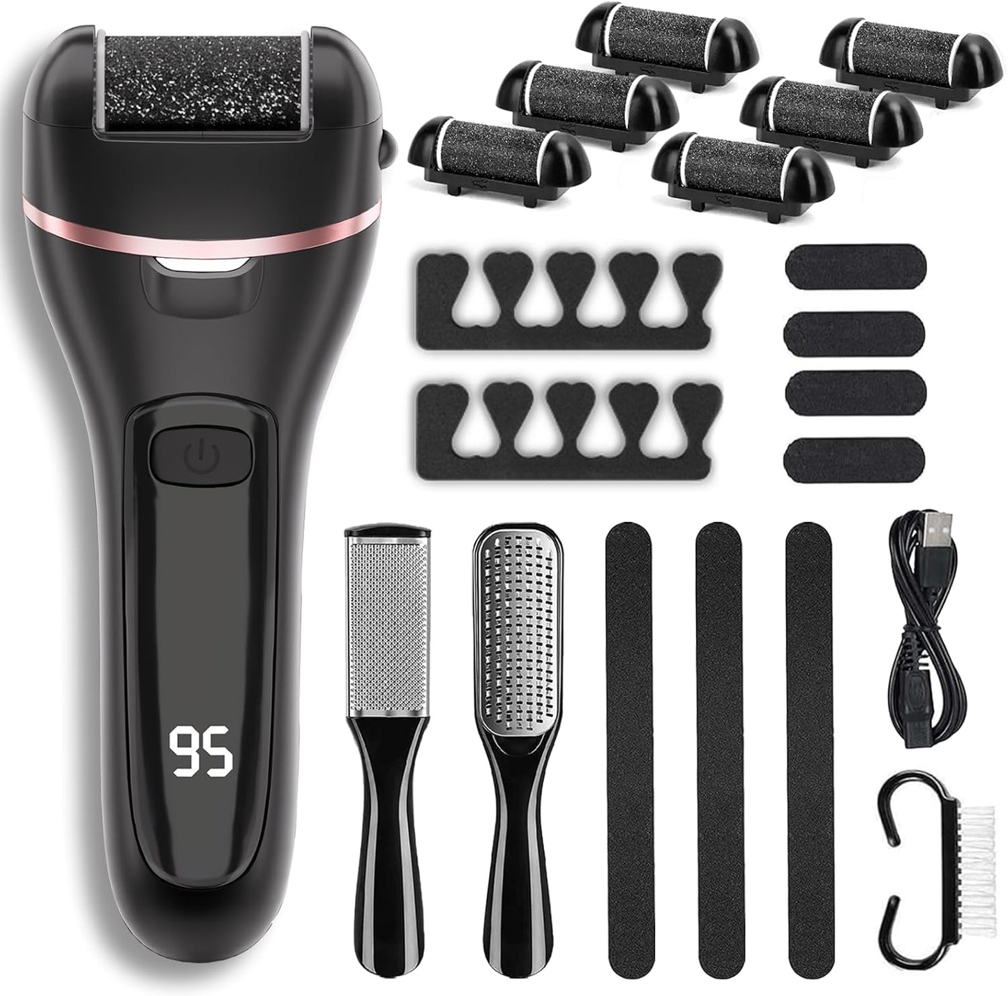Electric Callus Remover - 3 Roller Heads, 2 Speed, Waterproof | Professional Pedicure Kit for Dry, Cracked Feet