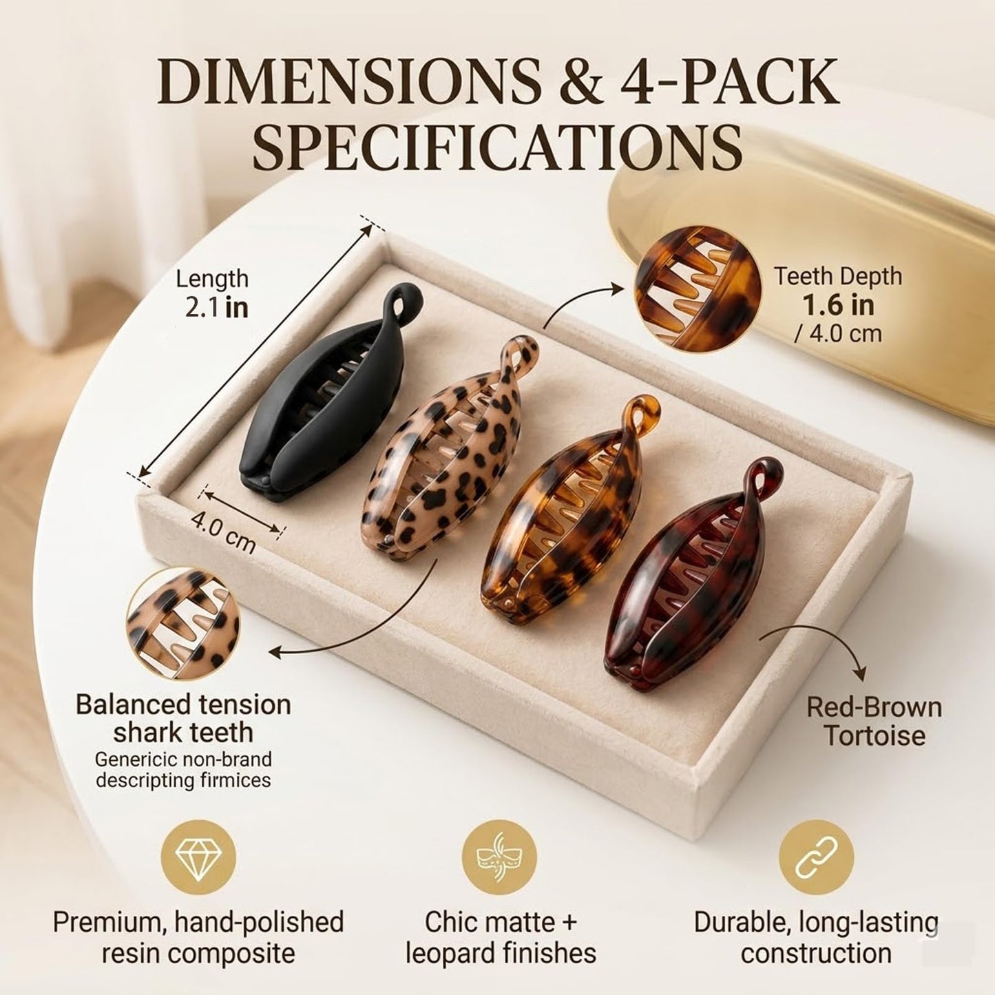 4Pack Non-slip Banana Hair Clip, Leopard Print Matte Mini Banana Clip, Strong Hold Non Slip, Ponytail Fixing Artifact for Ponytails Buns Daily Decoration (1PC-A)