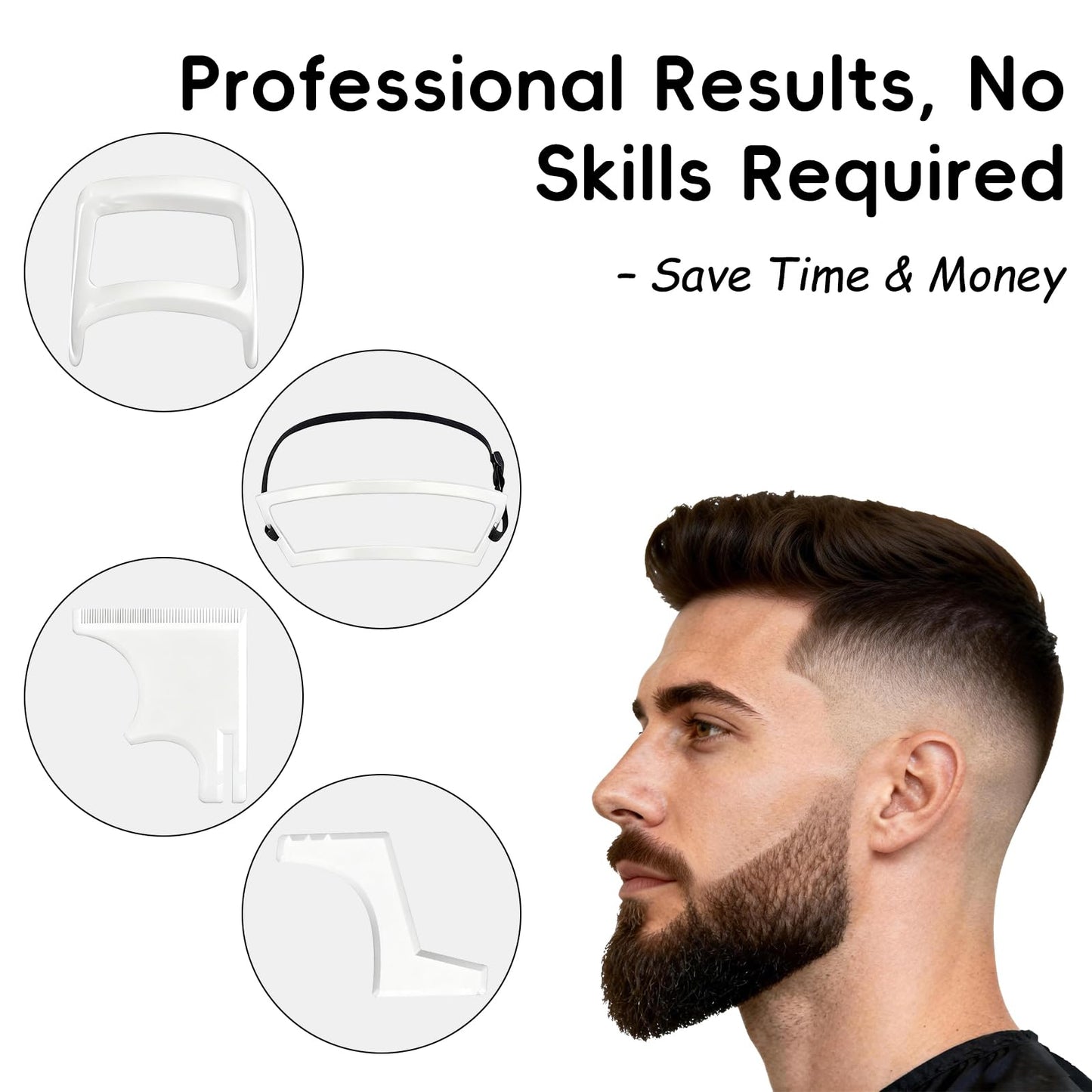 OFFAXE Styling Tools, 4 Styles of Beard Trimming, Reusable Hairline Shaping Tool, Color Spray Edge Line Up Tool, Portable Template Set for Hair and Beard, Clean Hairline Maker for Barbers (White)