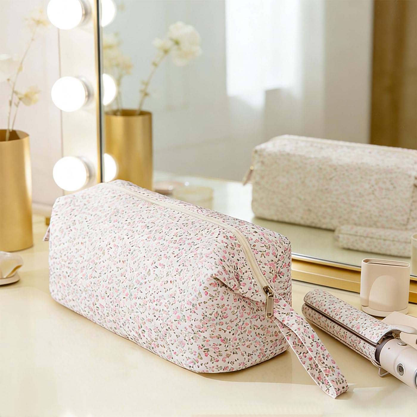 EdenShine Quilted Hair Tools Travel Bag Hair Styling Tools Organizer with Floral Pattern Compatible with Shark FlexStyle Dyson Revlon Hair Dryer, Storage Case for Makeup Curling Iron Hair Tools