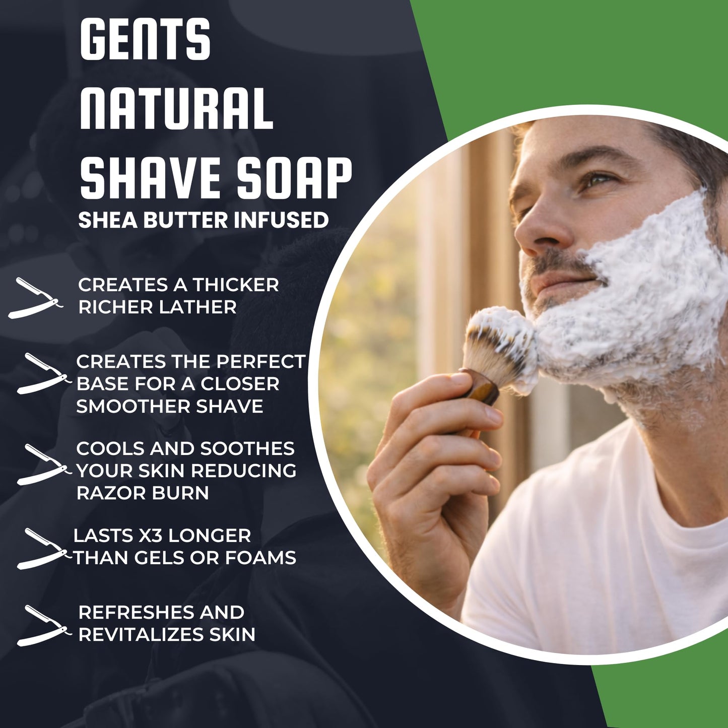 GENTS Men's Shaving Soap 97% All Natural Enriched With Shea Butter and Glycerin, Creates Rich Lather Form (3 PACK BERGAMOT)