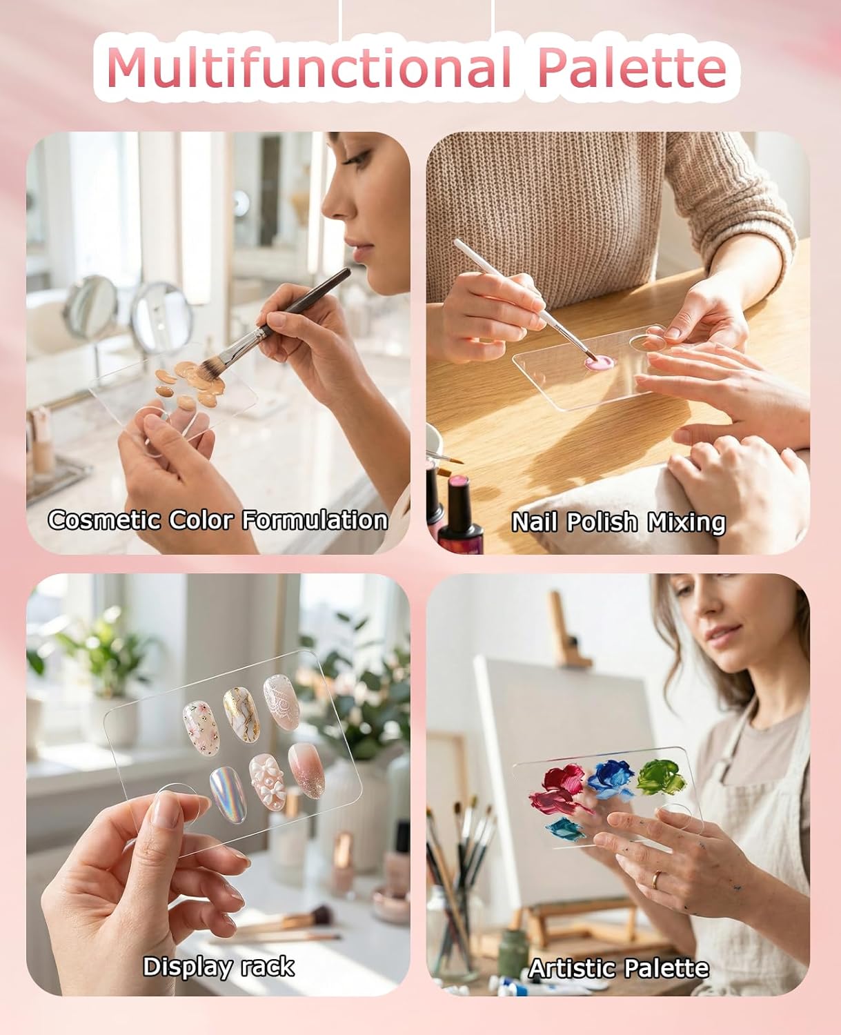 Acrylic Nail Art Palette Set - 8 Transparent Mixing Plates with Stainless Stirring Rods | Perfect for Nail Polish Mixing