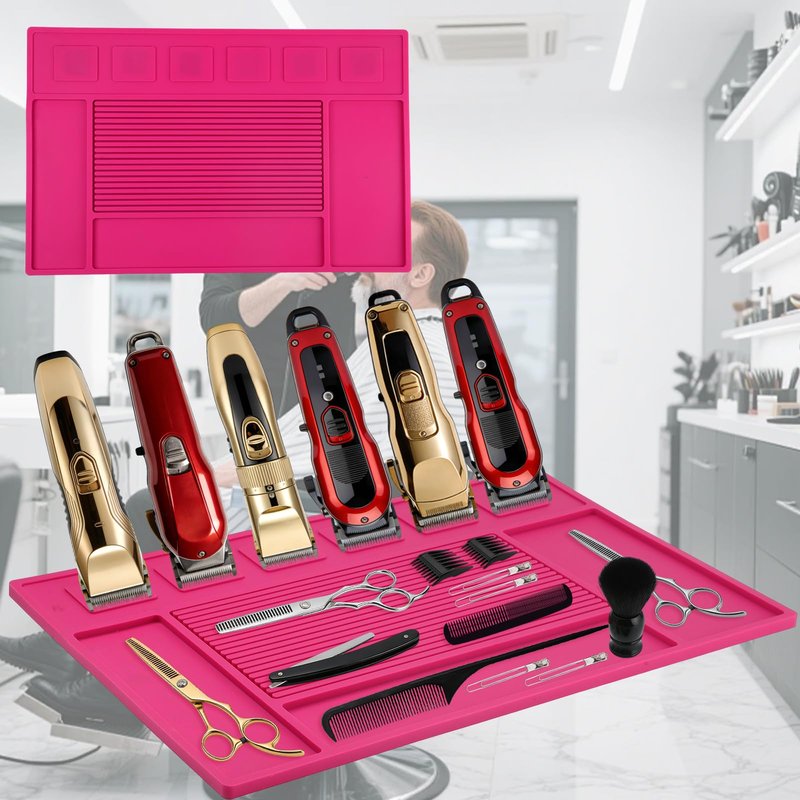 Magnetic Barber Mat, Barber Mats for Clippers with 6 Magnets, Magnetic Tool Mat for Barber Station Table Organizer Barbershop Salon Accessories Pad-Rose