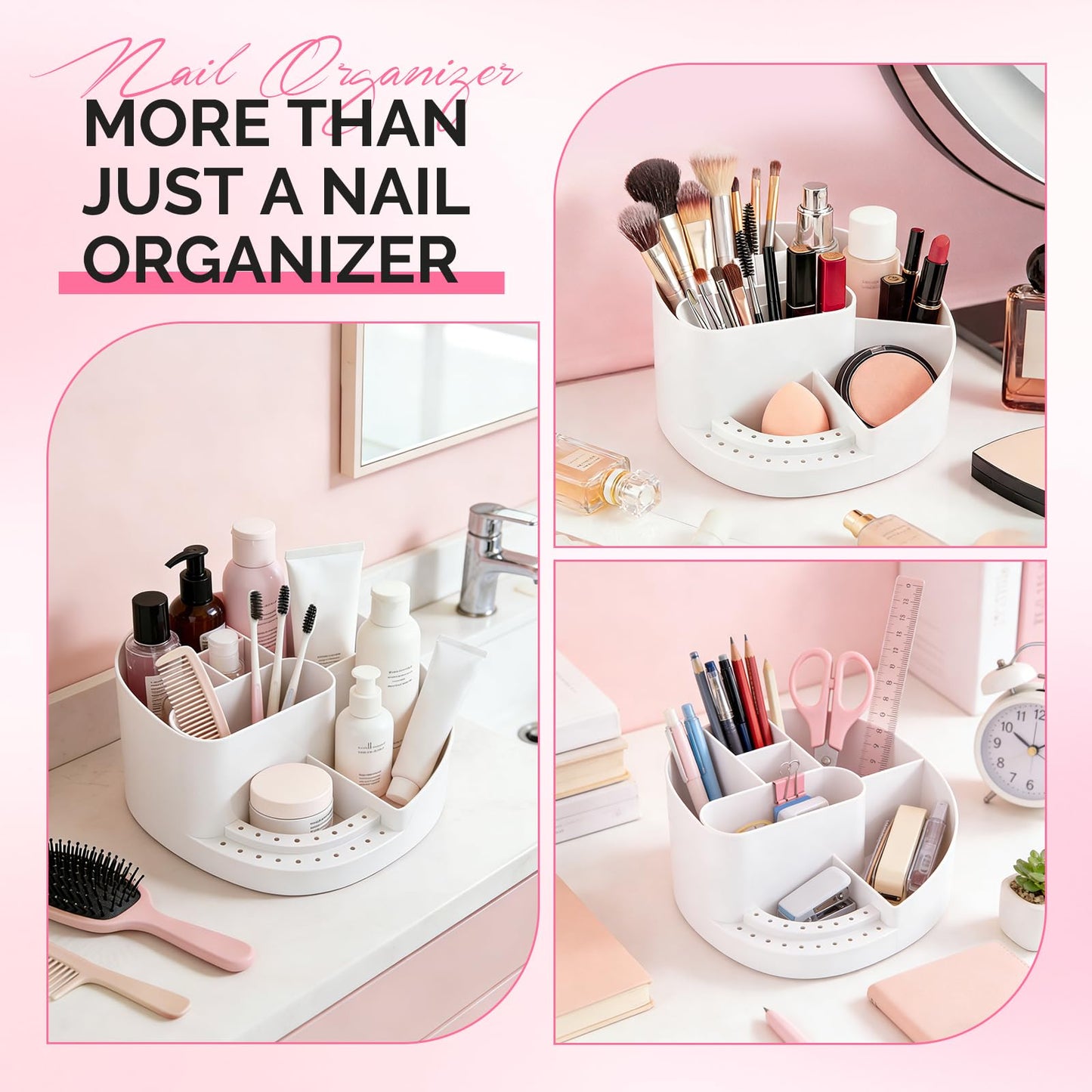 MelodySusie Nail Drill Holder and Nail Art Tools Storage Box, Large Capacity Sturdy Desk Organizer for 3/32" Nail Drill Bits, Nail Tech Supplies Container for Acrylic Salon & Home, White