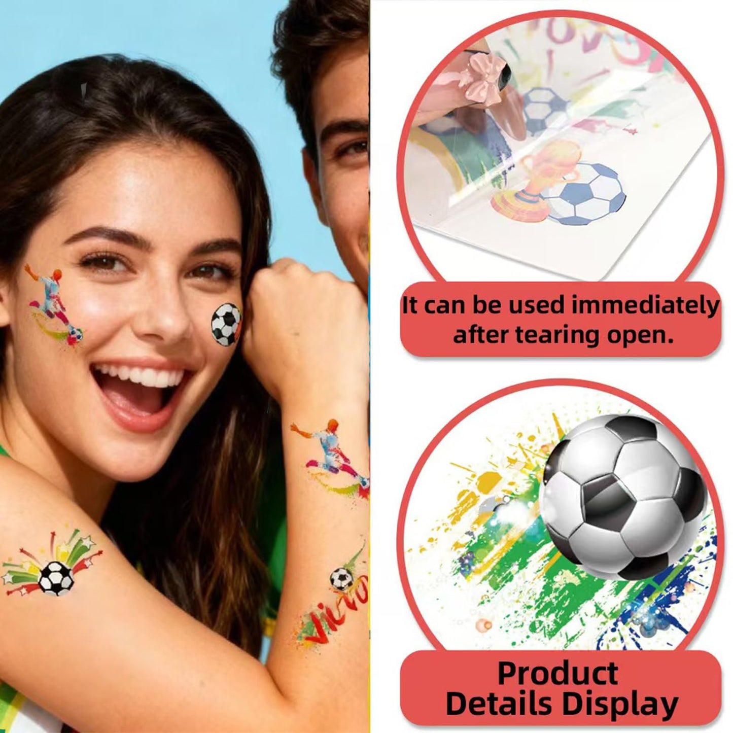 Trantranapa 5 Sheets Soccer Temporary Tattoos for Football Fans, Waterproof Football Victory Trophy Face Stickers, Soccer Face Tattoo Body Decor for Fan Party Cheering Accessories