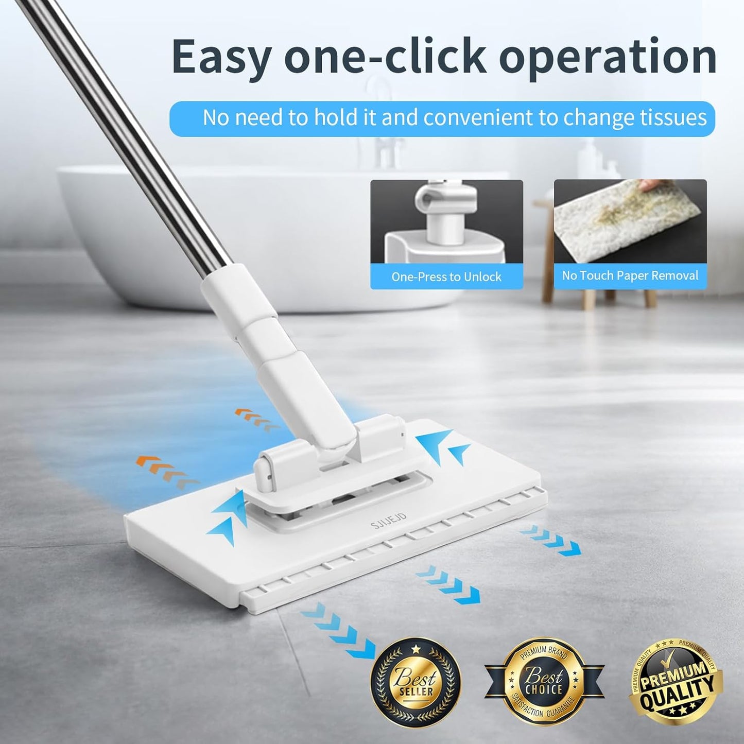 Hands-Free Flat Mop - Automatic Gripping & Self-Squeeze | Easy Cleaning Set with 5 Reusable Cloths