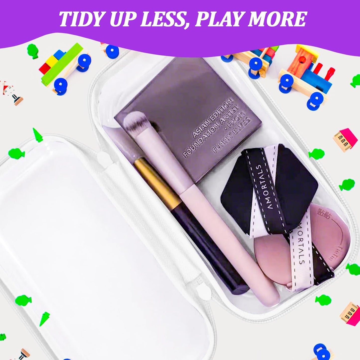 Clear Hard Zipper Case Set - 3 Transparent Makeup Organizer Bags for Travel Toiletries | Portable Plastic Storage (White)