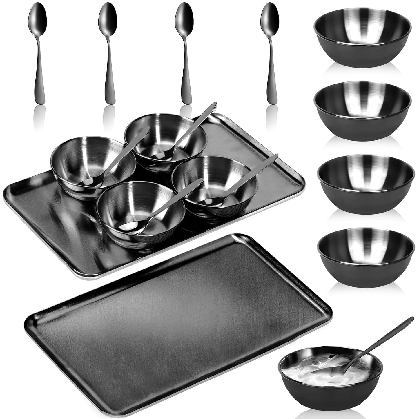 Gold Facial Supplies Set - 9 Pcs Skincare Tray with 4 Stainless Steel Mixing Bowls & Spoons | Spa Essentials for Estheticians