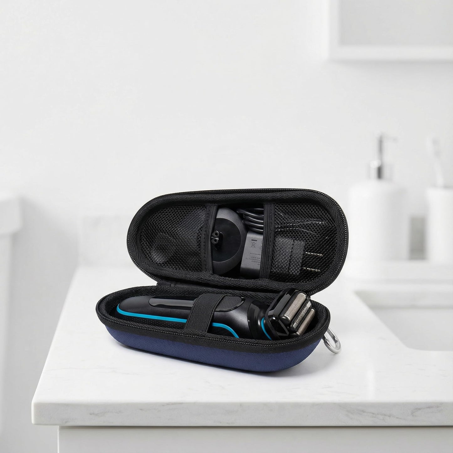 Nincha Electric Razor Case for Braun Series 3, 5, 7, 9 Shavers, Hard Shell EVA Travel Case with Charger Storage, Shaver Protective Carrying Case with Carabiner Navy Blue