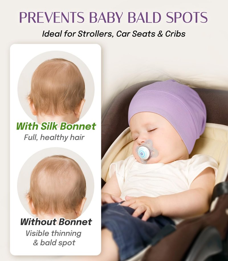 OLESILK Silk Baby Bonnet for 0-6 Months - 100% Mulberry Silk Toddler Hair Bonnet, Adjustable Night Cap for Sleeping Purple
