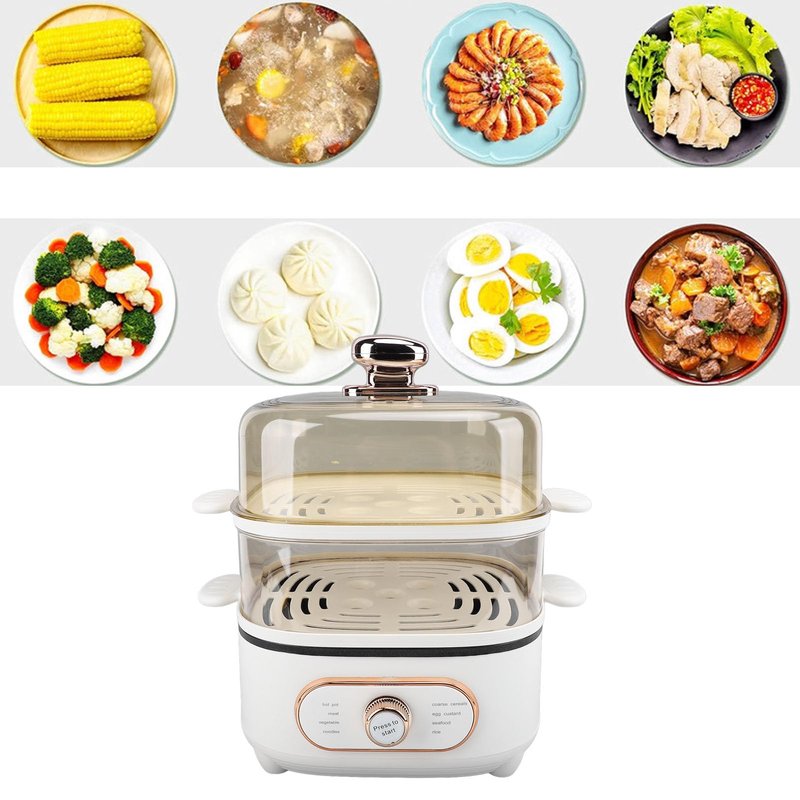 2 Tier Electric Steam Pot, 1200W 10.5L Stackable Multipurpose Cooker Electric Hot Pot 2.5L cooking pot with Steaming Plate for Soup Noodles Oatmeal (US Plug 110V)