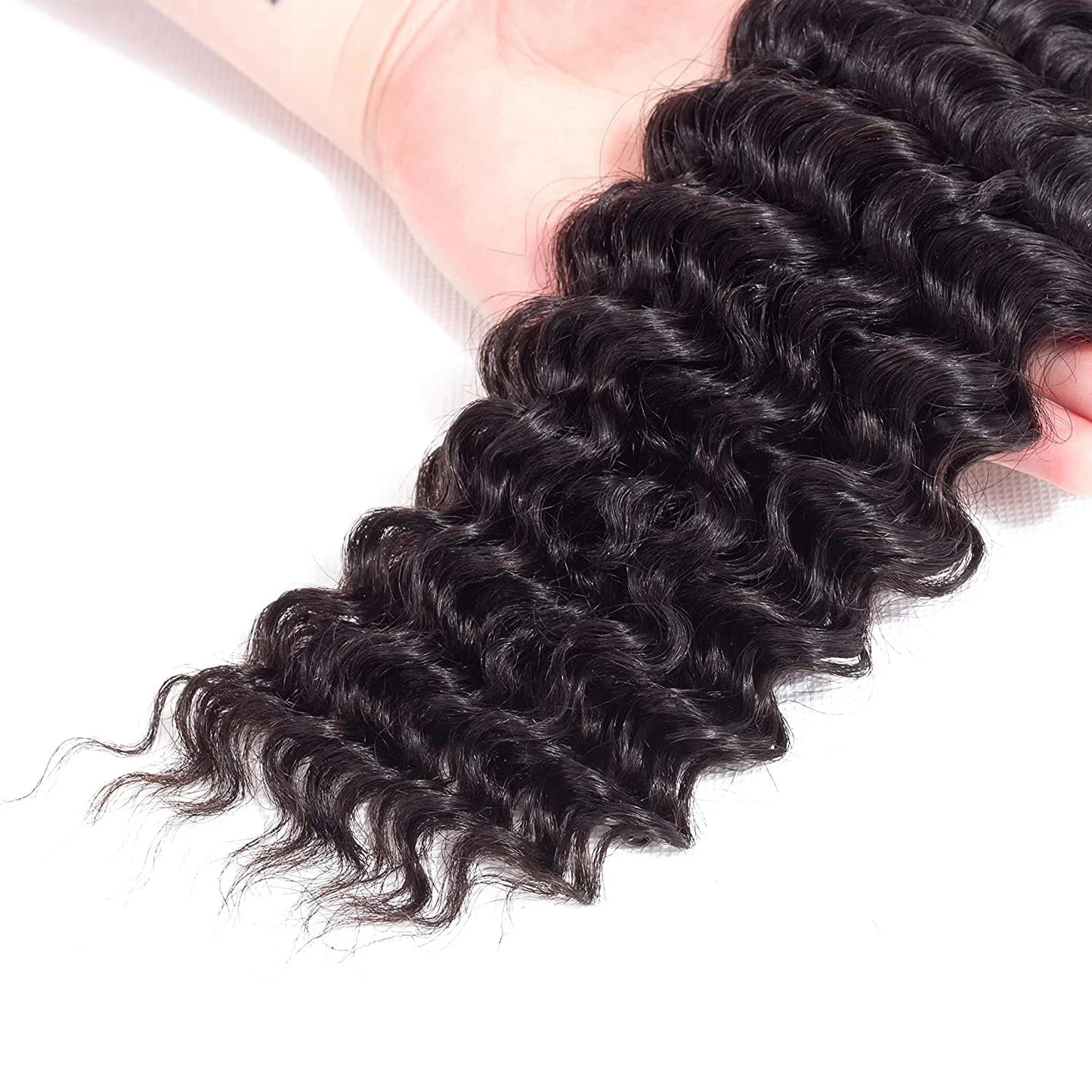 Deep Wave Human Hair Bundles Deep Wave Bundles Black Human Hair Bundle Natural Black Unprocessed Color 1B Bundle 150g 16 18 20 Inch