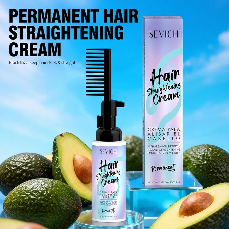 Hair Straightening Cream - Moisturizing Formula with Argan Oil & Avocado | 100ml Comb Applicator