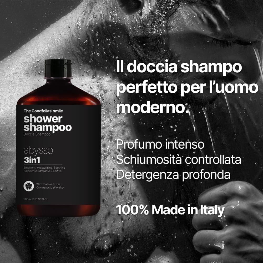 The Goodfellas' smile ABYSSO Shower Shampoo Body Wash | Fresh Citrus, Floral & Oak Scent | All-in-One Men's Cleanser for Hair, Beard & Skin | Made in Italy | 500ml | Bold Scent, Iconic Brand