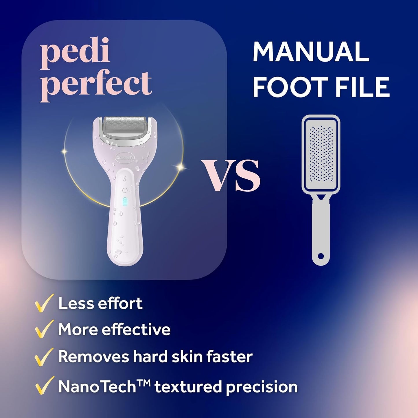Pedi Perfect Electric Foot Callus Remover - Waterproof & Rechargeable | 2 Roller Heads, 90 Min Run Time
