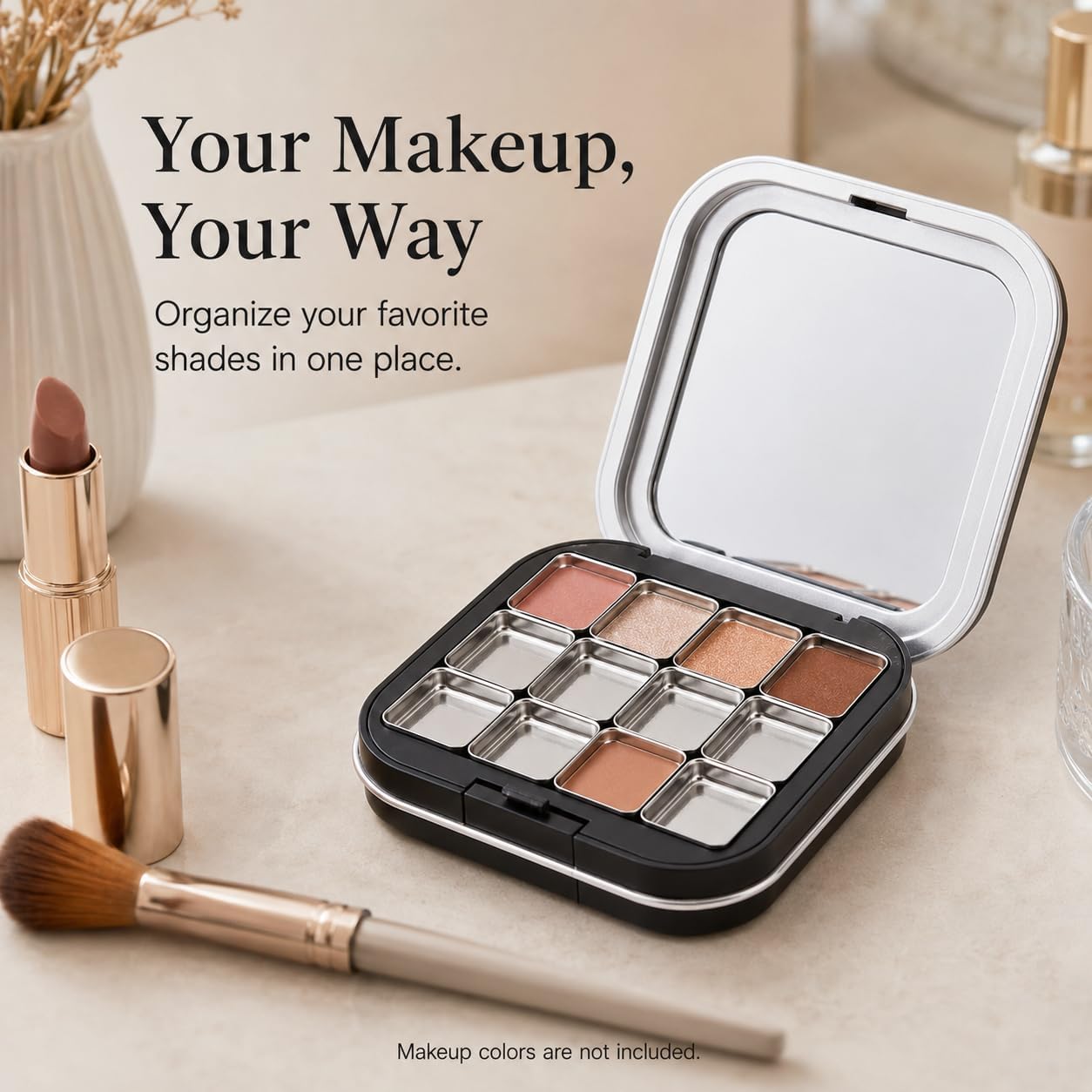 Magnetic Makeup Palette - 2 Pack Small Empty Eyeshadow Organizer with 12 Grids | Refillable Cosmetic Case for DIY Depotting