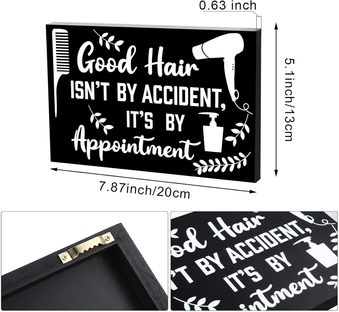 Hairdresser Wood Sign Decor - Good Hair Isn't by Accident | Appointment Plaque for Salon & Barbershop, 7.9" x 5.1" (Black)