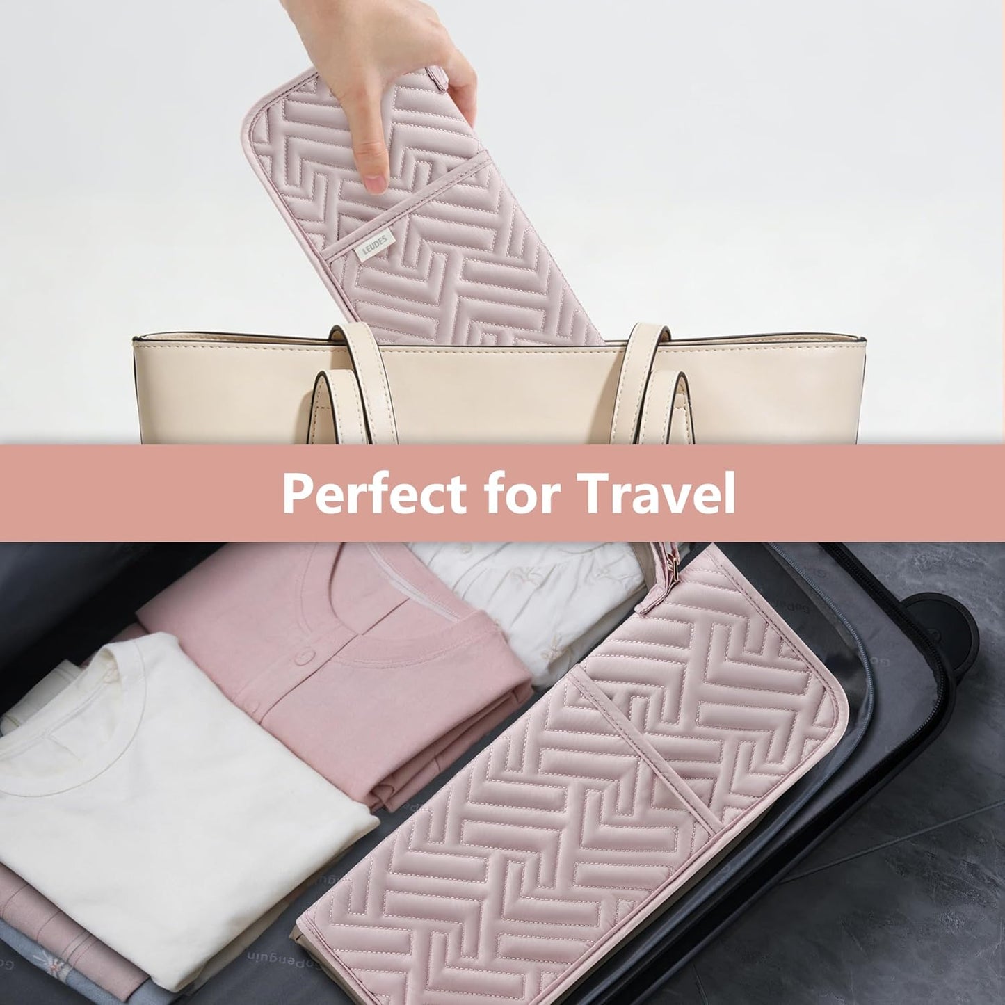 Hair Tool Organizer - Heat Resistant Mat & Travel Bag for Flat Iron | Curling Iron Holder & Brush Pad (Pink)
