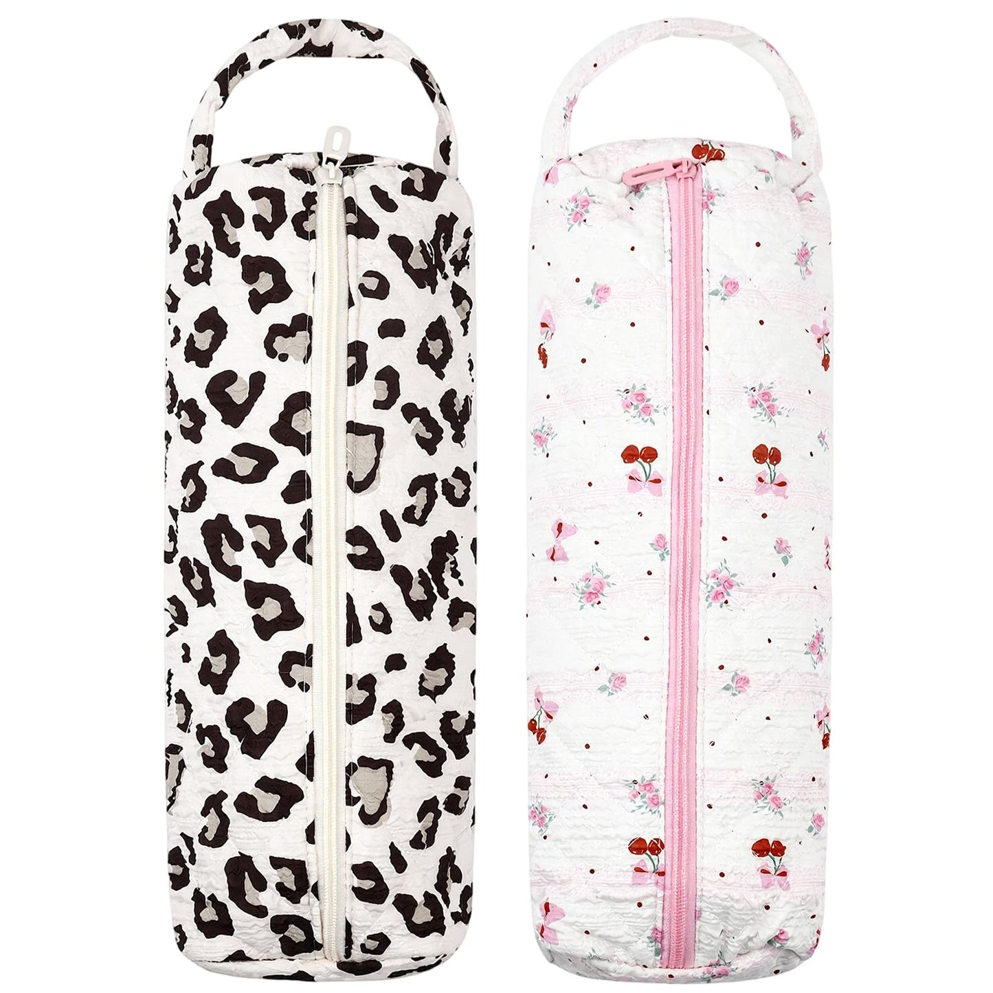 Hair Tools Travel Bag, 2Pcs Quilted Protable Hair Dryer Bag Hair Styling Accessories Organizer Bag for Curling Irons, Flat Irons and Styling Tools (Leopard Print+Cherry)