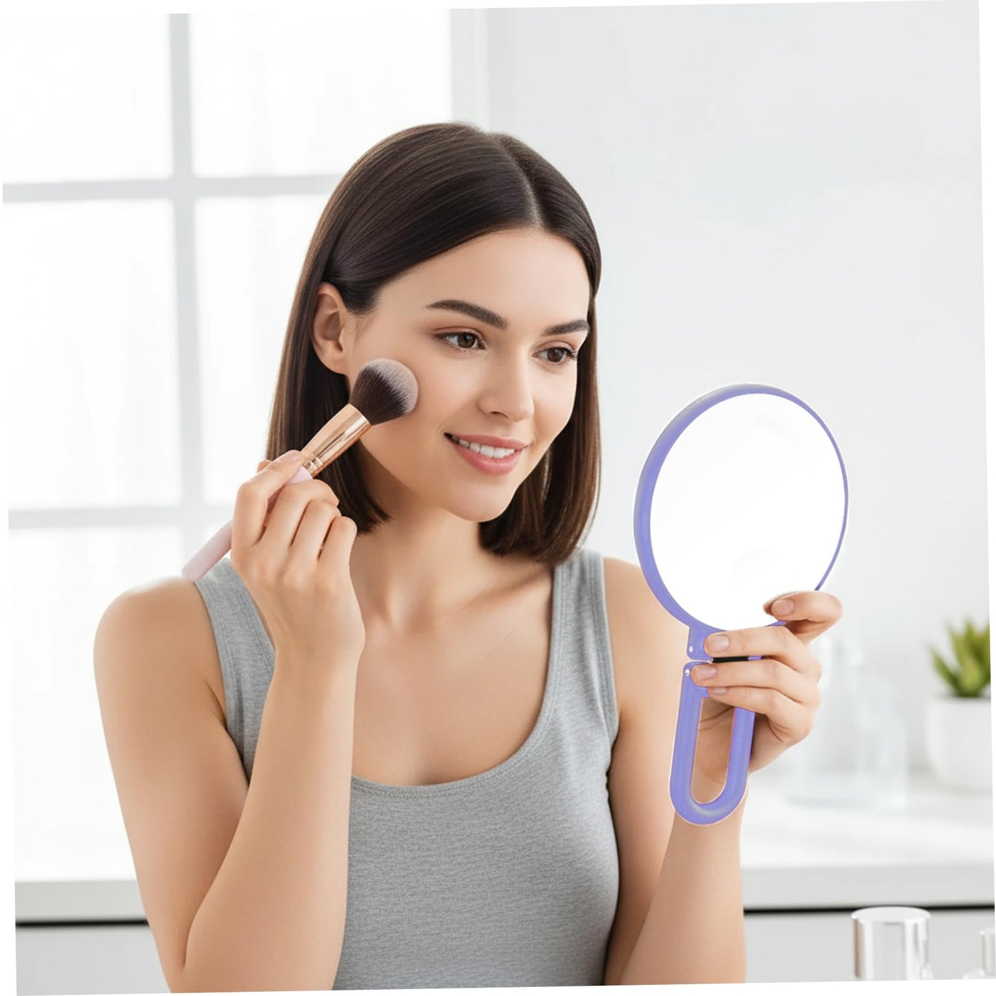 Latemeia 50X Magnifying Mirror, Double-Sided Magnifying Makeup Mirror with 360° Adjustable Handle, Handheld/Wall Mount/Tabletop Design for Makeup, Purple, Decoración del hogar