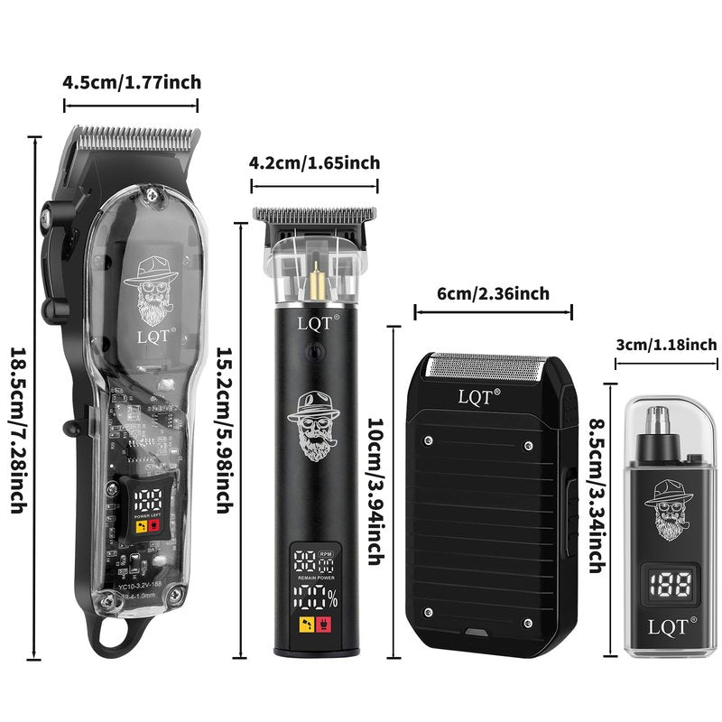 LQT Professional Barber Kit for Men,Cordless Hair Clipper, Beard Trimmer, Foil Shaver,Nose Hair Trimmer Set, Transparent Design, LED Display,Home Grooming Tools,Gifts for Men, Father's Day & Holidays