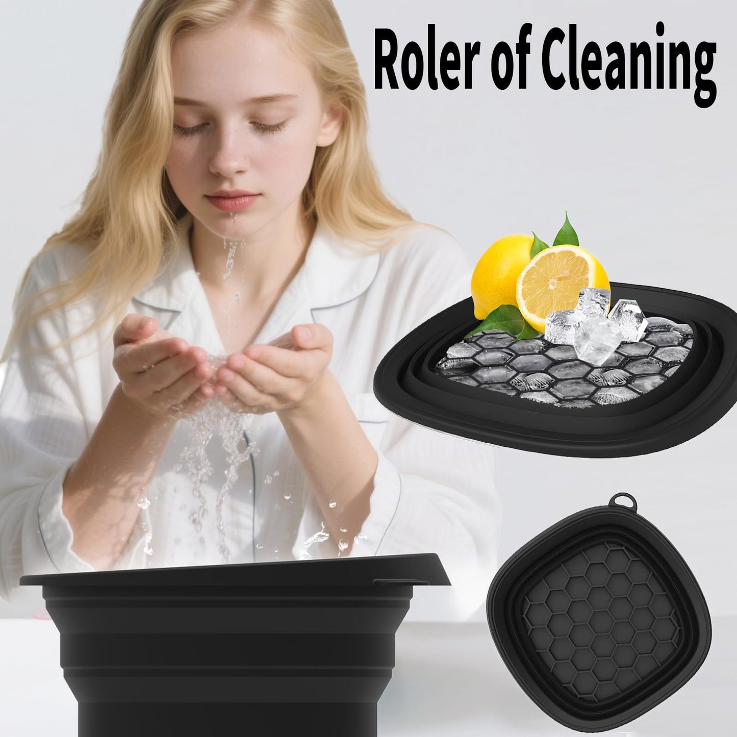 EBIGIC Face Bowl for Ice with Built-in IceTray,Collapsible Silicone Face Ice Bowl – Cold Plunge Therapy for Skin Tightening & Facial Treatment– Portable Spa Tool for Home & Travel(Black)