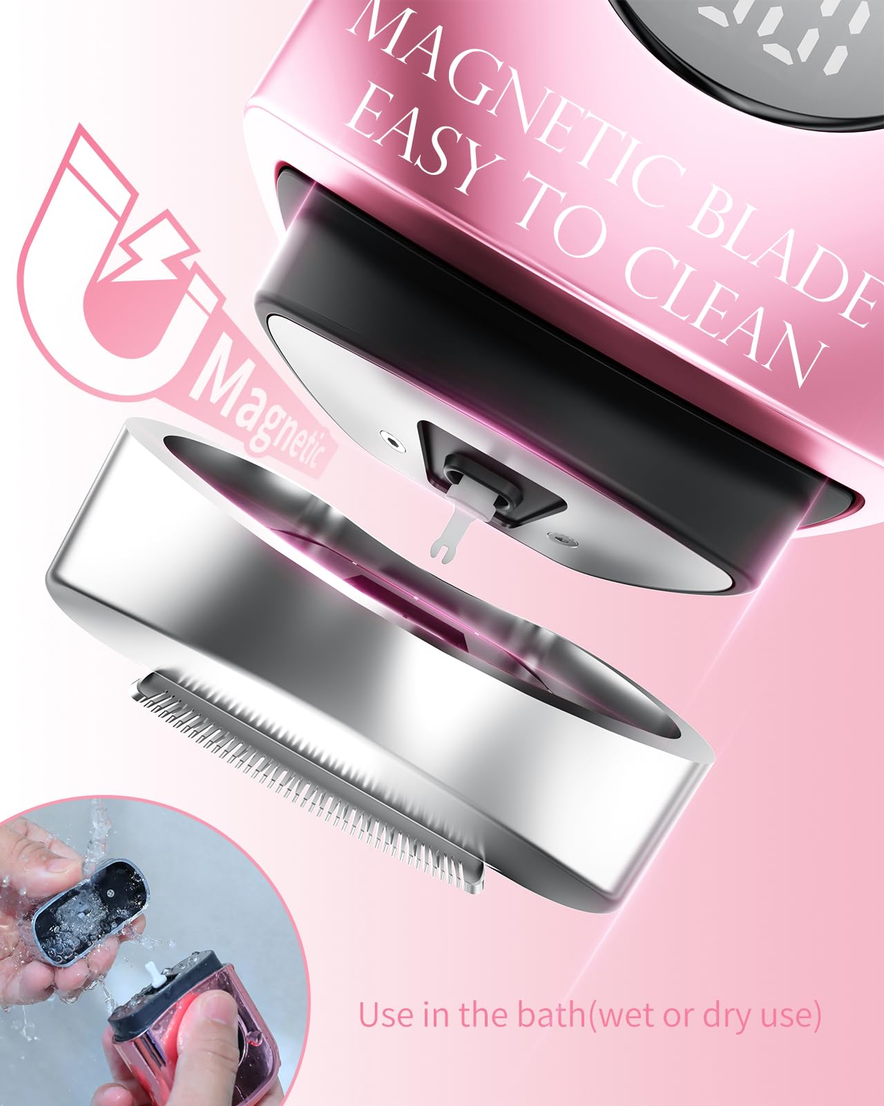 Cordless Electric Razors for Women, Travel Electric Shaver with LED Display, Rechargeable Body Trimmer Shaver for Private Area, Face Underarms Bikini,Lips,arms, Legs (Pink)