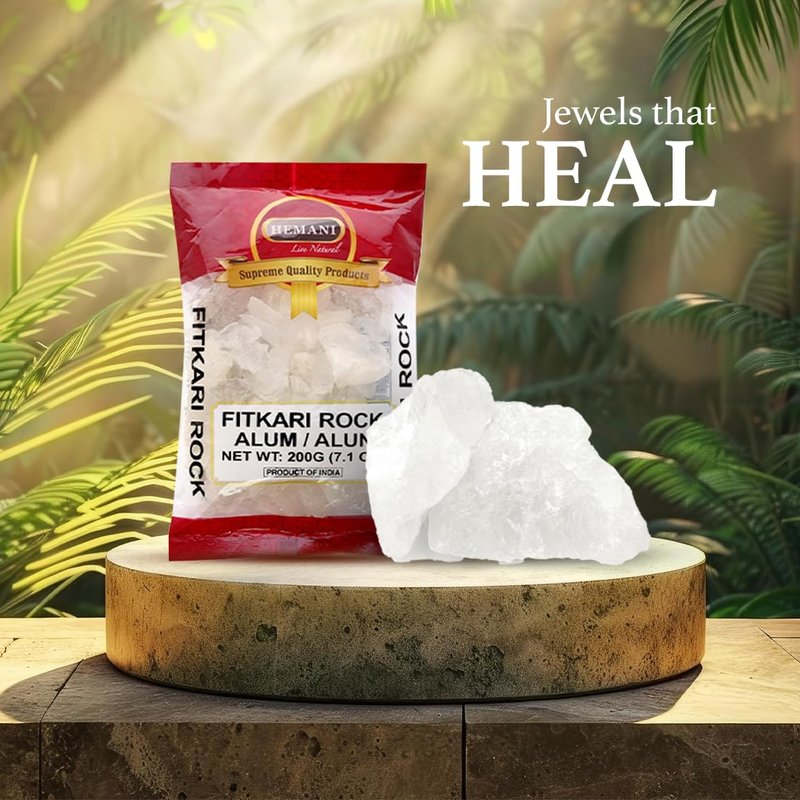 HEMANI White Alum Crystal Rock / Potassium / Phitkari I 100% Fitkari - Natural Piedra de Alumbre Alum Stone - 200g (7.05 oz) - Used for Cooking, Pickling, Removes the silt & mud in water - Helps with razor burn - Natural Skin Protectant