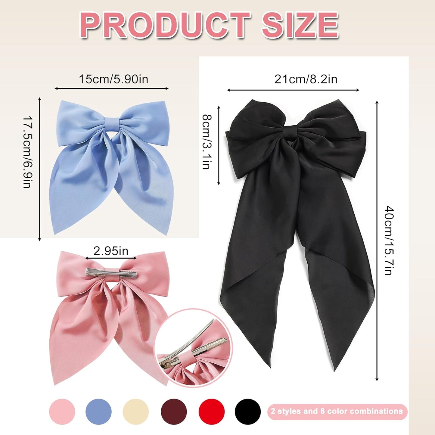 Stunning Satin Hair Bows for Women | 6-Piece Set of Cute Bow Clips - Perfect Hair Accessories for Gifts
