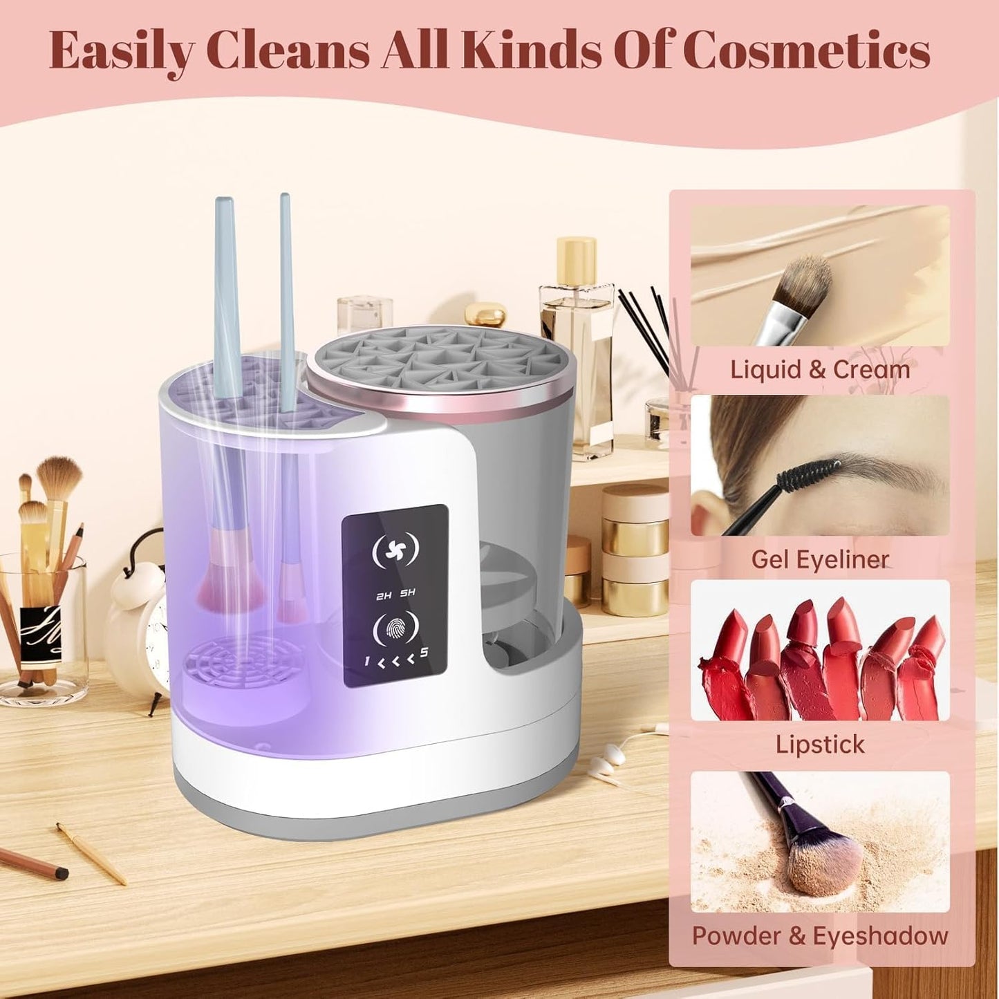Electric Makeup Brush Cleaner Machine - Portable Automatic USB Tool for All Sizes | White