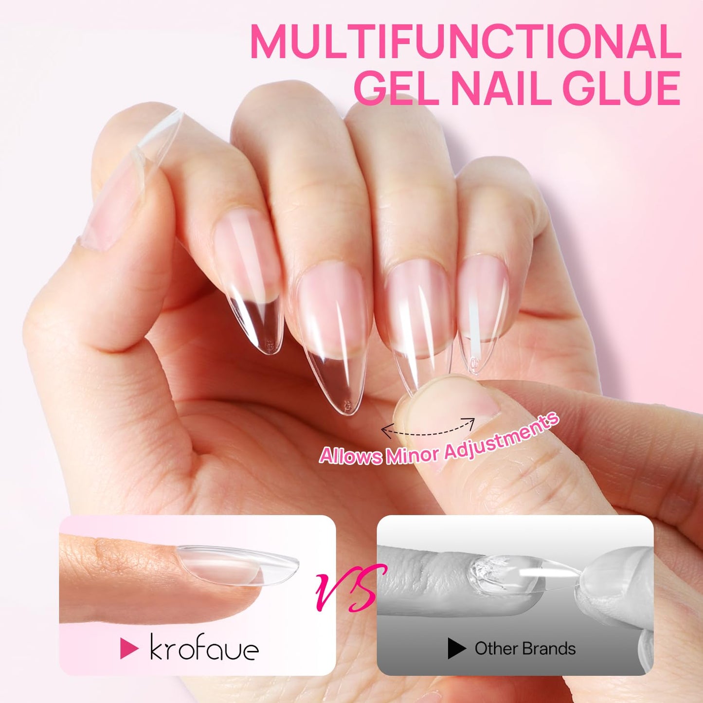 krofaue Solid Nail Glue Gel, Press on Nail Glue 4 x 20g Each (80g Total), Need UV LED Lamp Curing Strong Adhesion for Acrylic Nail Tips Rhinestones 3D Nail Gel Nail Extension Professional Use
