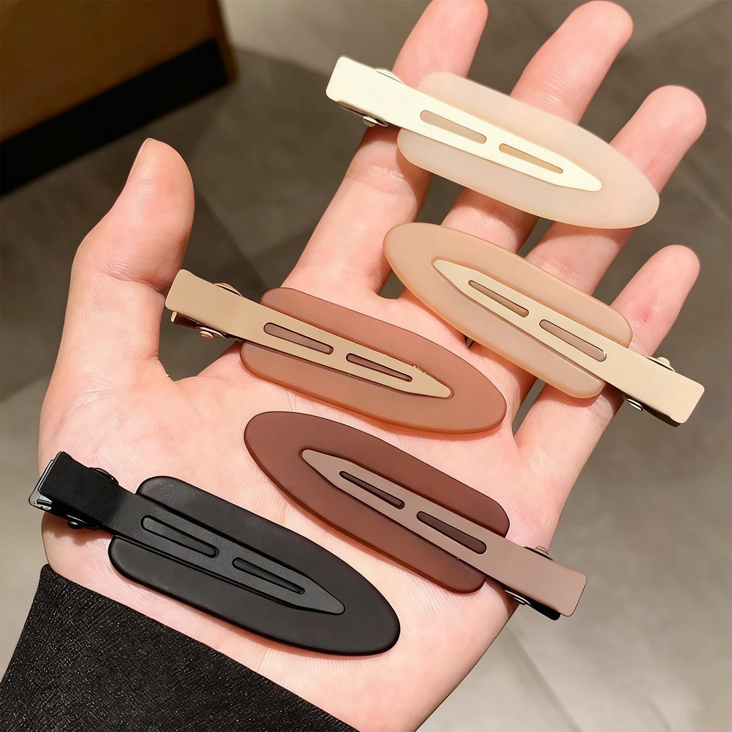 5 Pcs Creaseless No Crease No Bend Flat Hair Clips Non Slip Makeup Clips For Women Ladies Matte Black Brown Beige