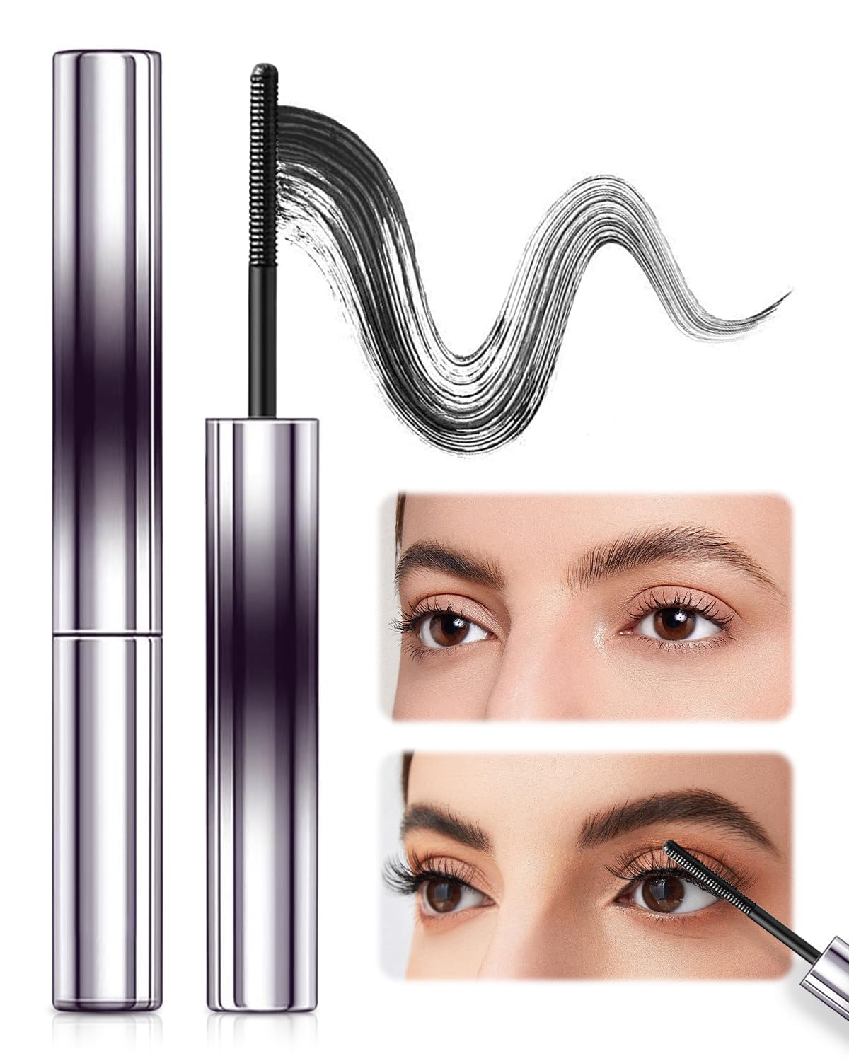 Iron Wands Rod Mascara, 3D Curling Eyelash Iron,Washable Waterproof Brushless Wand Mascara, Long Lasting Lash Extensions,No Flaking, No Clumping (BLACK)