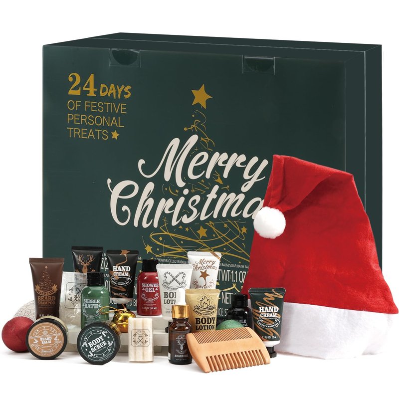 Rinse&Robust Mens Christmas Gifts 2025 Advent Calendar 24PCS Beauty Advent Calendar for Men Christmas Advent Calendars Holiday Gifts 24 Days Countdown Calendar Beard Care Grooming for Men